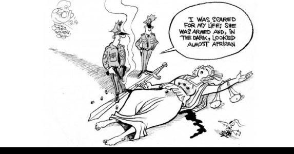 lady-justice-gunned-down-cartoon racism fergoson great cartoon