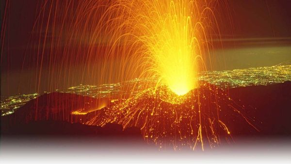 Stromboli volcano evening fireworks