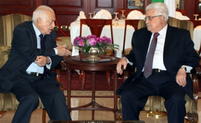 Palestine Prime Minister Mahmoud Abbas talking with Hamas