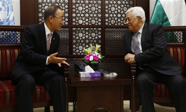 UN Secretary Ban Ki-Moon and Palestinian President Mahmoud Abbas