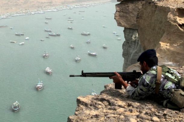 Iranian soldier at the Strait of Hormuz