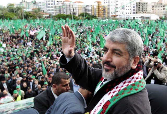 Hamas leader Khaled Meshaal in rally