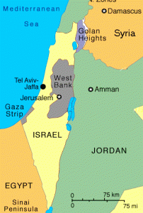 Map sowing Golan Heights, Gaza, and West Bank