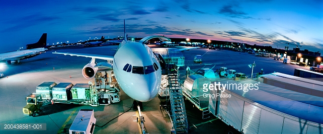 Airline being loaded with cargo