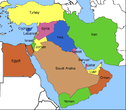 map-middle-east INCLUDES BAHRAIN