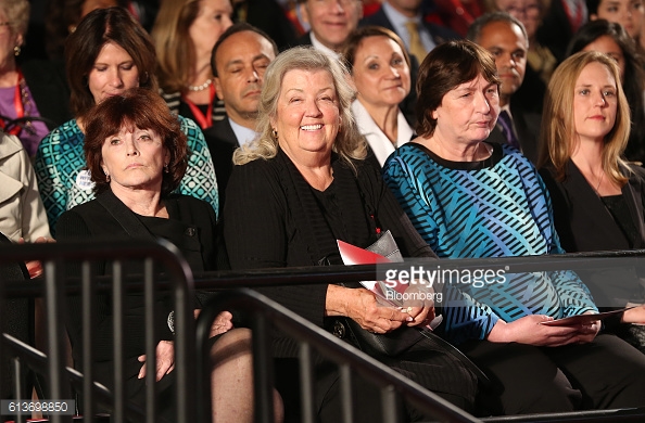 Kathleen Willey, from left, Juanita Broaddrick, and Kathy Shelton sit Photographer: Daniel Acker/Bloomberg