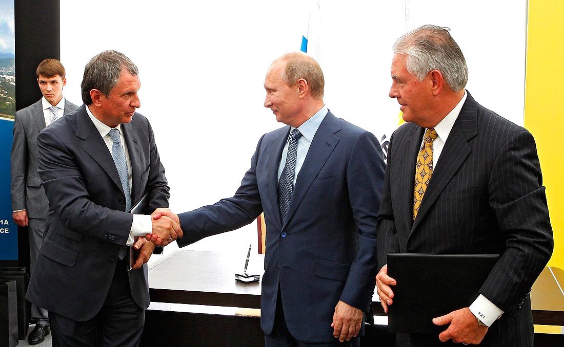Image result for photo of tillerson with putin and sechin
