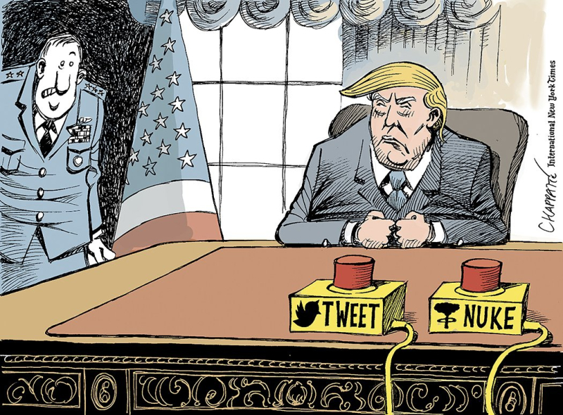 Image result for cartoon of president with nuclear button