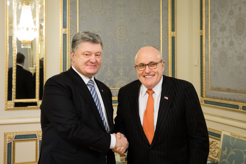Image result for IMAGES OF RUDY GIULIANI AND President Petro Poroshenko and Prosecutor General Lutsenko,